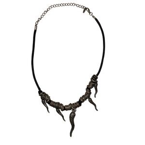 VCLM TN Statement‎ Necklace Horn Pendant Silver Tone Chain Cord Mens